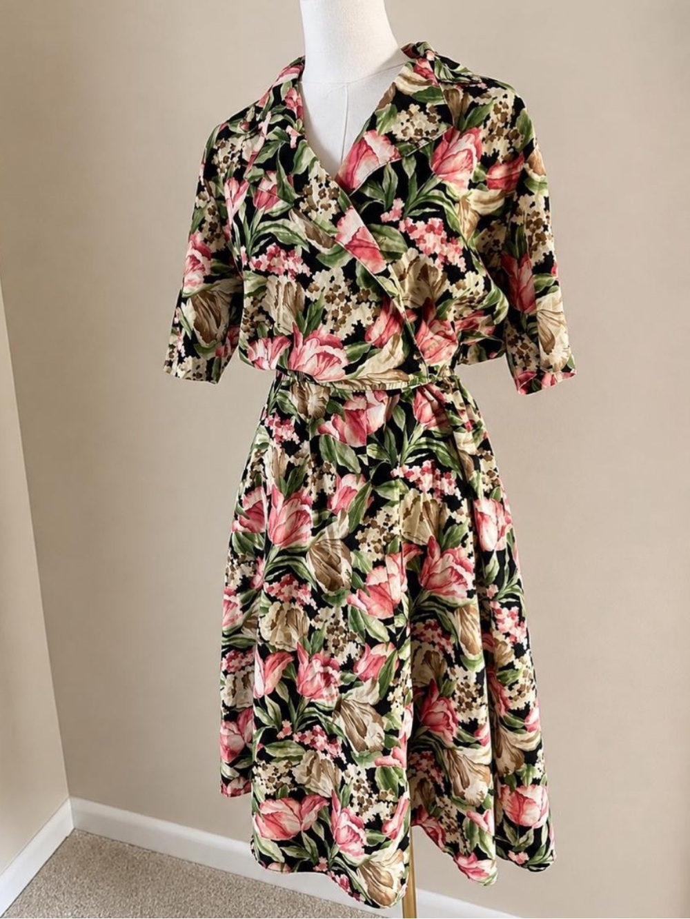 Vintage 80s The American Shirt Dress Floral Wrap Look Midi Dress Cottagecore Med